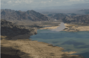 Landscape image of mountains and a drying lakebed in the Colorado River Basin