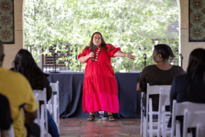 Angela Mooney D’Arcy, a member of the Acjachemen Nation, discusses the health and sustainability of the Los Angeles River. The waterway is sacred to the Tongva people.